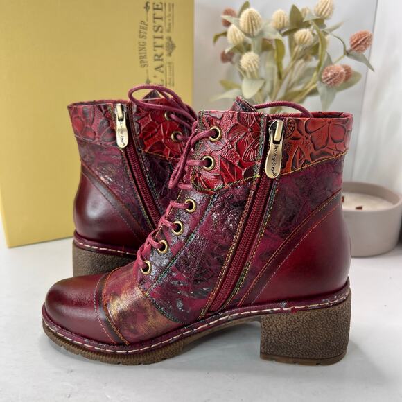 L'Artiste by Spring Step Fallinluv Leather Boot Bordeaux Multi Women 5.5-6 NWB - Picture 7 of 11